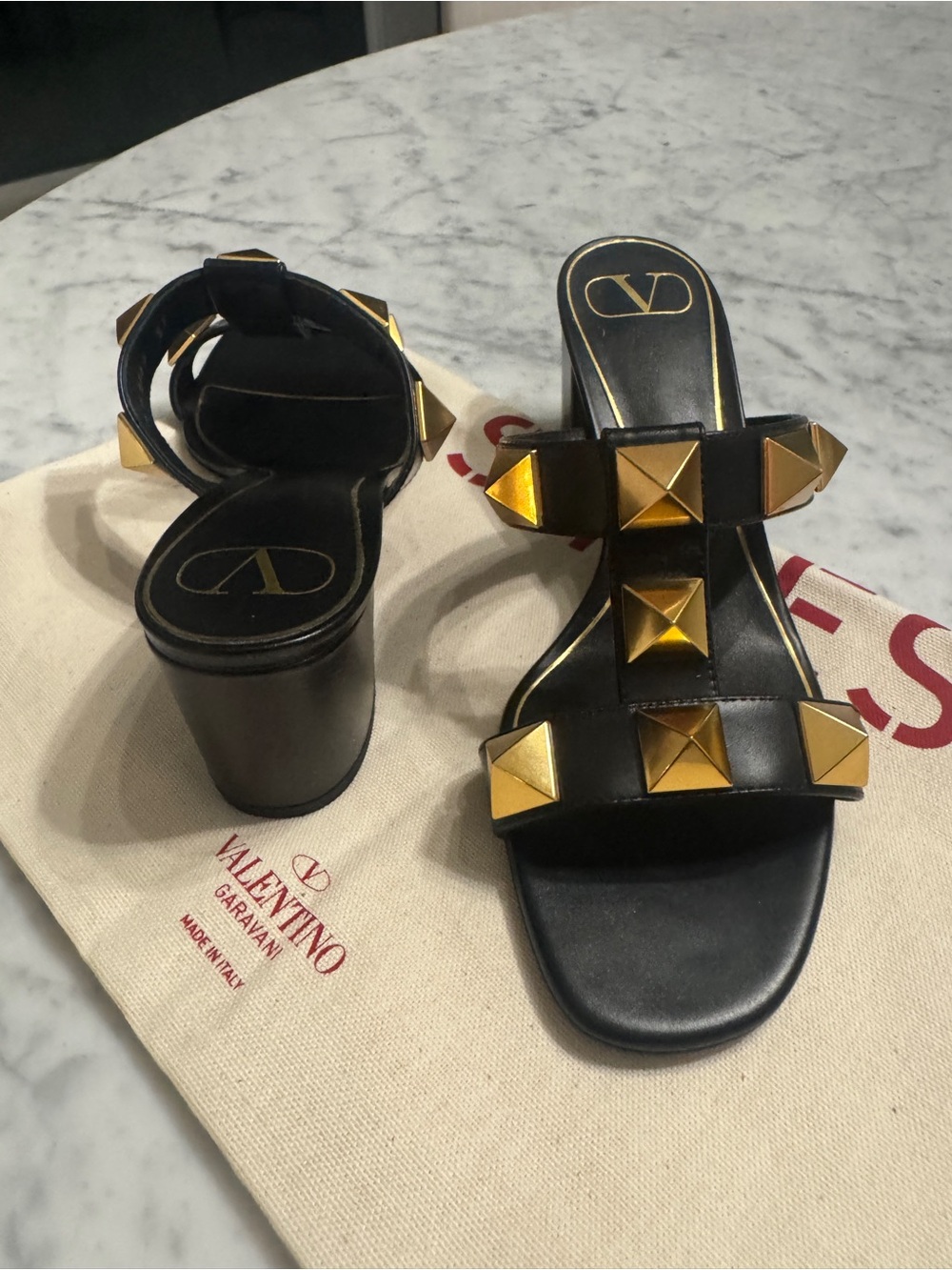 Valentino Black Leather Slide Mules with Gold Pyramid Studs - Picture 3 of 6
